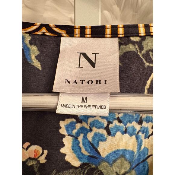 NATORI BLACK FLORAL ZIP CAFTAN SIZE M - Picture 2 of 3